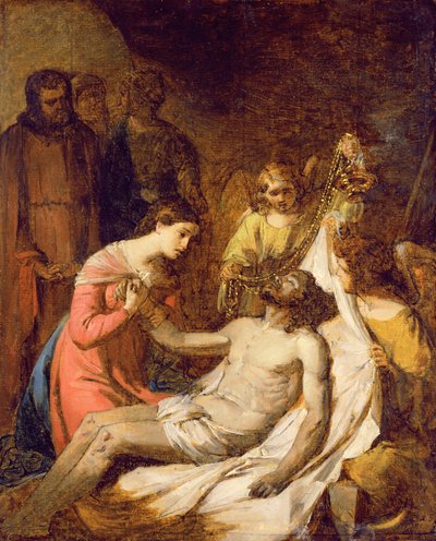 Studie av klagosången över den döde Kristus (olja på papper fastställt på panel) av Benjamin West