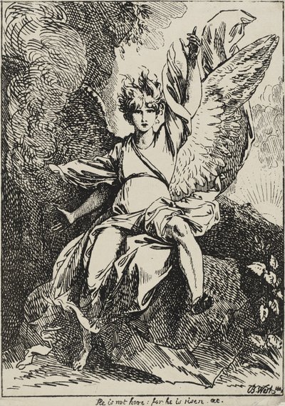 The Angel of the Resurrection, 1801 (pennlitografi på vävt papper monterad på det ursprungliga vävda stödarket med gråbrun akvatint) av Benjamin West