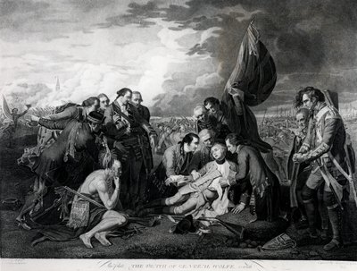 General Wolfes död (1727-59) 1759, graverad av Augustin Legrand (gravyr) (bundw-foto) (se även 105409, 124902 och 153197) av Benjamin West