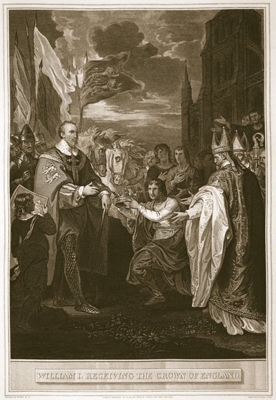 William I tar emot Englands krona, graverad av George Noble, illustration från David Humes "The History of England", pub. av R. Bowyer, London, 1812 av Benjamin West