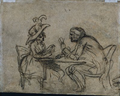 Kvinna och man som spelar kort (verso) av Benjamin West