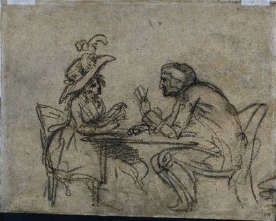 Kvinna och man spelar kort, 1792. av Benjamin West