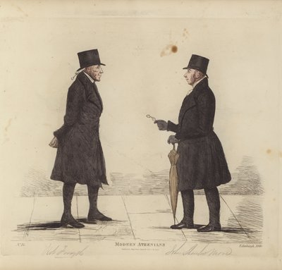 Eminenta Edinburghians, aka Modern Athenians, Robert Forsyth, Esq, Advocate, John Shank More, Esq, LLD, Advocate (färgad gravyr) av Benjamin William Crombie
