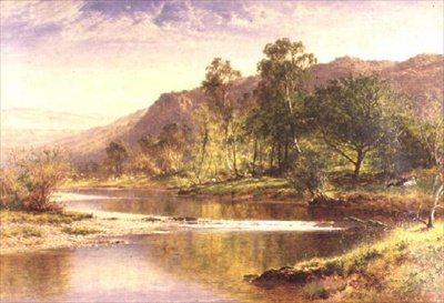 The River Running into Derwentwater (olja på duk) av Benjamin Williams Leader