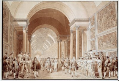 Utsikt över Napoleon I:s brudkorteg (1769-1821) med ärkehertiginnan Marie Louise av Habsburg-Lorraine (1791-1847), 1810-04-02 i Grande Galerie du Louvre-tryck av Benjamin Zix (1772-1811) 1810 Dim. 0,4x0,6 m Paris, Louvren av Benjamin Zix