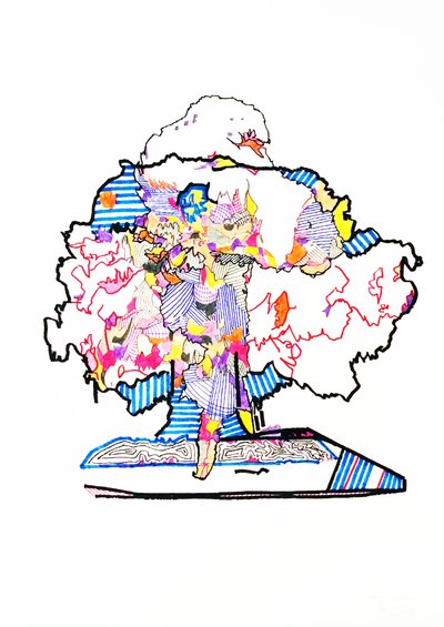Double essai atomic, 2019 (tusch på papper) av Benoit Erwann Boucherot