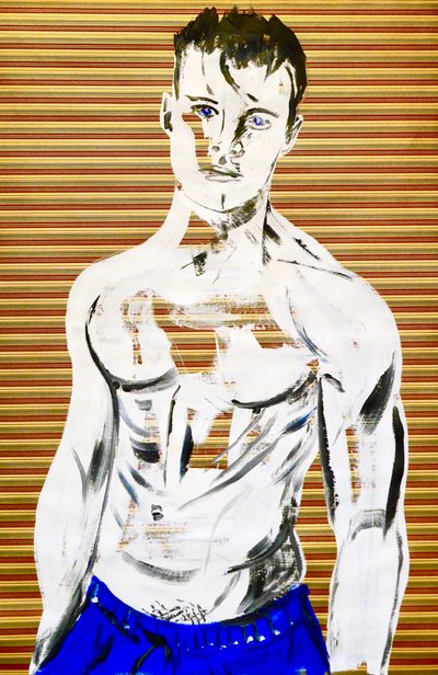 Masculin japonais 7, 2020 (akryl på screentryckt japanskt papper) av Benoit Erwann Boucherot