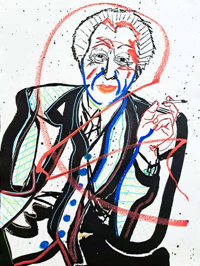 Surportrait : Frank Lloyd Wright, 2022 (akryl på papper) av Benoit Erwann Boucherot