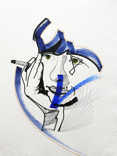 Surportrait : Françoise Sagan 1, 2019 (akryl på papper) av Benoit Erwann Boucherot