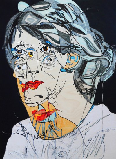 Surportrait : Virginia Woolf, 2021 (olja och akryl på träpanel) av Benoit Erwann Boucherot