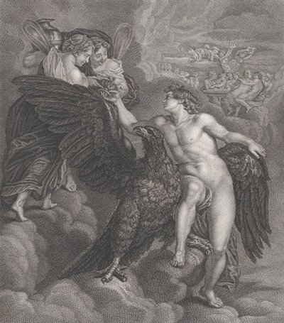 Ganymedes, lutad mot en örn, tar emot koppen från Hebe, 1786 av Benoit Louis Henriquez