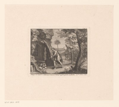 Chloë door Dryas hittad Drias hittar Chloé som han tar till sin fru (titel på objektet) av Benoît Audran (I)