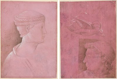 Byst av en kvinna (recto); Chef för en man, två studier av en kvinnas profil och en studie av en ängel (verso) av Benozzo Gozzoli