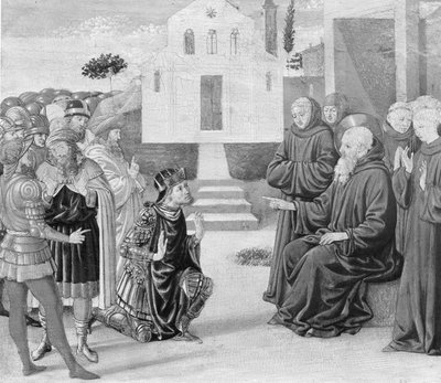 Totila före Sankt Benedictus. av Benozzo Gozzoli