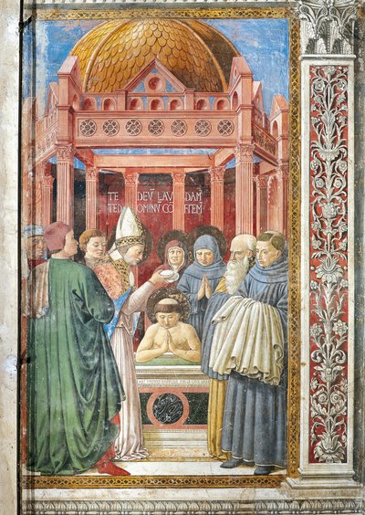 Dop av St. Augustine, detalj från Stories of St. Augustine av Benozzo di Lese di Sandro Gozzoli
