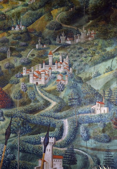 Slott, landskapsdetalj från Procession of Magi av Benozzo di Lese di Sandro Gozzoli