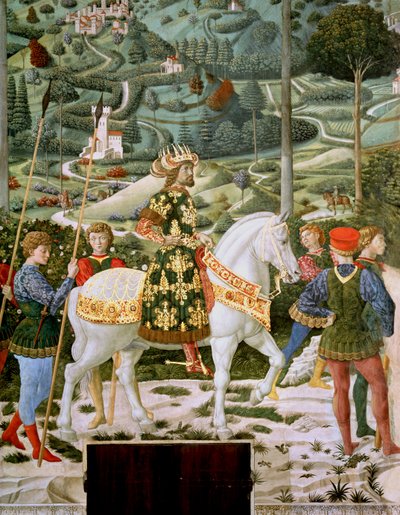 Johannes VII Palaeologus (1391-1448), östromersk kejsare, som en av de tre kungarna, detalj från cykeln med de tre vise männen i kapellet, omkring 1460. av Benozzo di Lese di Sandro Gozzoli