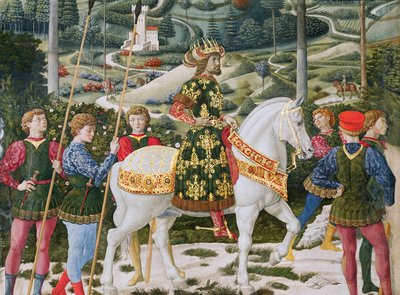 Johannes VII Palaeologus 1391-1448, östromersk kejsare, som en av de tre kungarna, detalj från cykeln Journey of the Magi i kapellet, ca 1460 freskdetalj av 70625 av Benozzo di Lese di Sandro Gozzoli