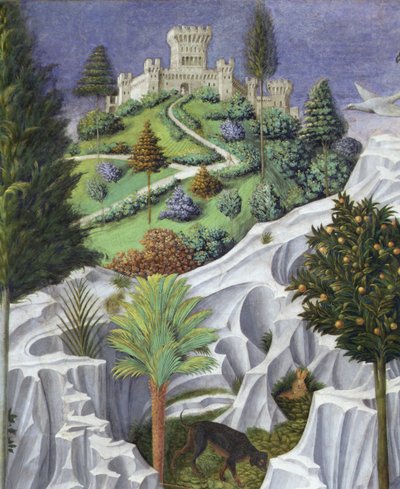 Landskap med ett slott, detalj från processionen av Magikungen till Betlehem av Benozzo di Lese di Sandro Gozzoli