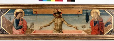 Predelle med Kristus i fromhet och helgon. Målning av Gozzoli Benozzo (1420 - 1497) (detalj) av Benozzo di Lese di Sandro Gozzoli