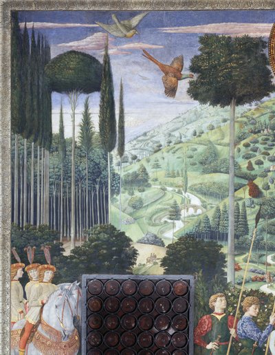 Balthasars procession som Johannes VIII paleologus, detalj från cykeln Magiernas resa i kapellet, ca 1460 (fresk) av Benozzo di Lese di Sandro Gozzoli