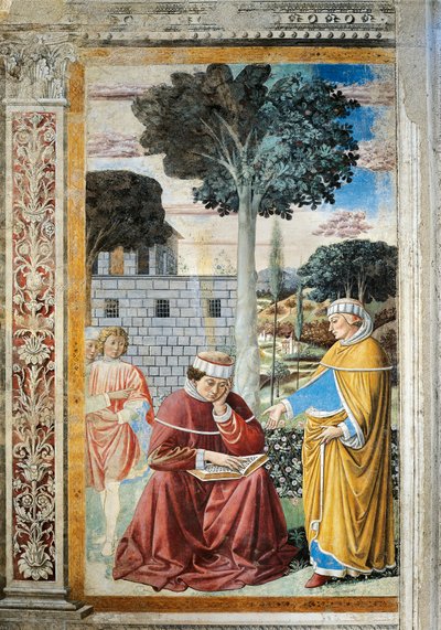 St. Agostino läser brev av St. Paul, detalj från Stories of St. Augustine av Benozzo di Lese di Sandro Gozzoli