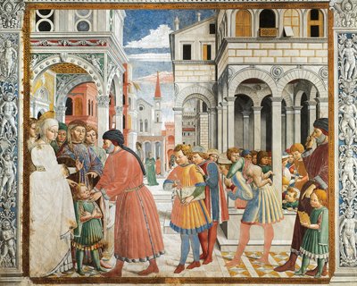 St Augustine togs av sina föräldrar till grammatiklärare i Tagaste, av Benozzo Gozzoli (1420-1497), fresk, Church of St Augustine, San Gimignano (UNESCOs världsarvslista av Benozzo di Lese di Sandro Gozzoli