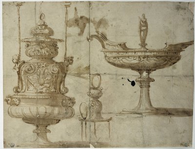 Studie för bestick (ritning av Benvenuto Cellini