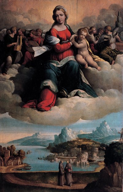 Madonna och barn i ära med helgonen Anthony av Padua och Franciskus av Benvenuto Tisi da Garofalo
