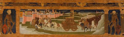Predella panel: Triumph of David (målning på trä) av Benvenuto di Giovanni