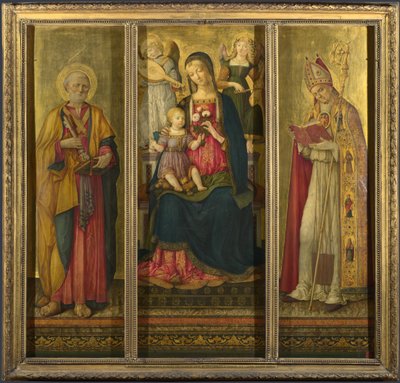 Jungfru och barn med de heliga Peter och Nicholas, 1479 av Benvenuto di Giovanni