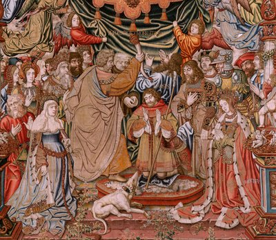 flamländsk gobeläng. Serien The Honours; Adel (La Nobleza). Fjärde gobelängen i serien. Modelltecknare från Bernard van Orleys och Jan Gossaerts krets (Mabuse). Tillverkning Pieter van Aelst, Bryssel.Ca 1550. Tyg Guld, silver, siden och ull av Bernaert van (circle of) Orley
