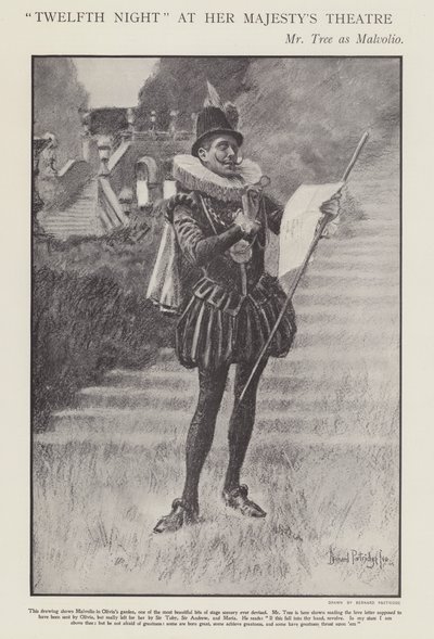 Herbert Beerbohm Tree som Malvolio i en produktion av Shakespeares Twelth Night på Her Majesty