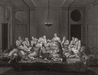 Jesus Kristus och apostlarna vid den sista måltiden. (skriva ut) av Bernard (after) Picart