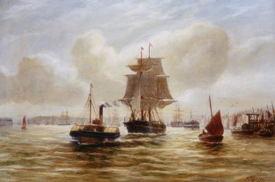 Steam Bogserbåt bogsera ett skepp vid mynningen av Tyne av Bernard Benedict Hemy