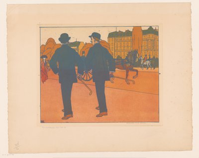 Två gående män med bowlerhattar Les Marcheurs av Bernard Boutet de Monvel