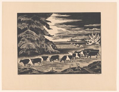 Kor i ett landskap av Bernard Essers (signed by artist)