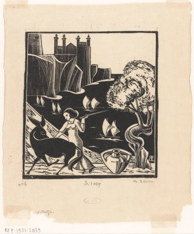 Kvinna som kör en åsna av Bernard Essers (signed by artist)