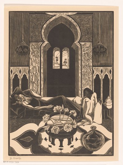 Tittar på kvinna av Bernard Essers (signed by artist)