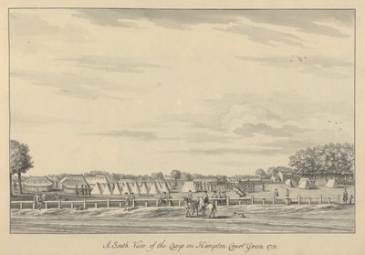 En södervy av lägret på Hampton Court Green 1731, 1731-33 (penna & svart bläck och tvätt på lagt papper) av Bernard III Lens