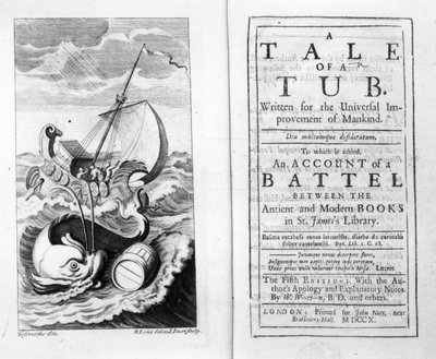Frontispice och titelsida till A Tale of a Tub av Jonathan Swift, graverad av John Sturt, 1704 av Bernard II Lens
