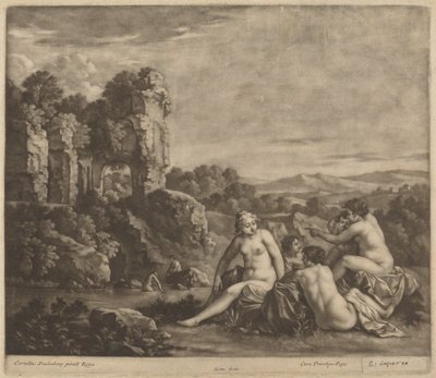 Badande i ett landskap av Bernard Lens, after Cornelis van Poelenburch