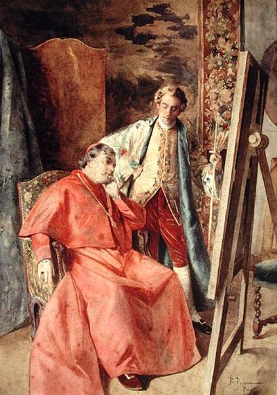 Målare och prelat (olja på duk) av Bernard Louis Borione
