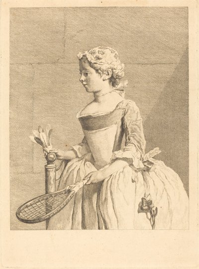 Ung flicka vid ratten (ung flicka med en raguette) av Bernard Lépicié after Jean Siméon Chardin