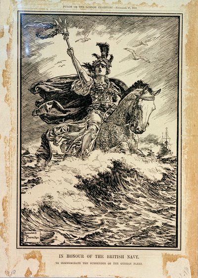 För att hedra den brittiska flottan. Till minne av den tyska flottans kapitulation. Framsidan av Punch, 27 november 1918 av Bernard Partridge