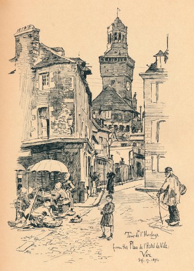 Klocktorn, Vire, c1893 av Bernard Partridge