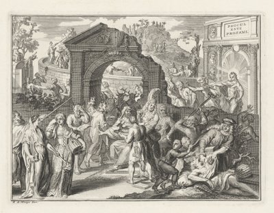 Tecknad film om Schouwburg-kontroversen, ca 1685 av Bernard Picart (attributed to)