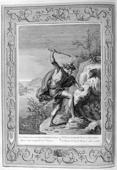 Alcyone och Ceyx förvandlades till fåglar, 1733 av Bernard Picart