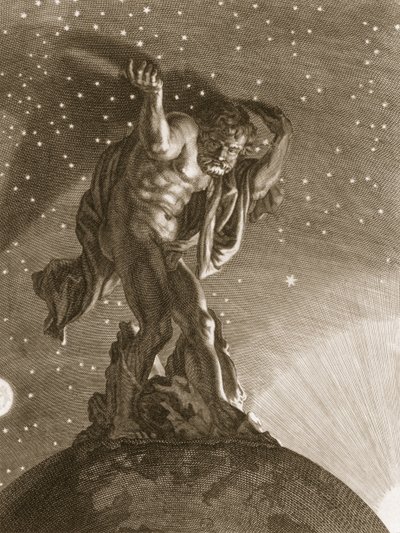 Atlas bär himlen på sina axlar, 1731 av Bernard Picart