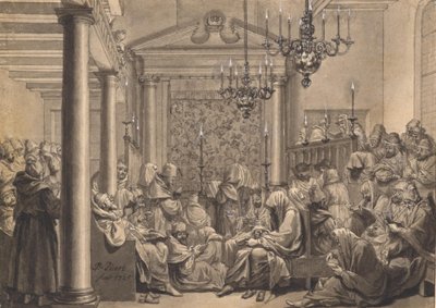 Den stora försoningsdagen i Övre synagogan i Amsterdam av Bernard Picart